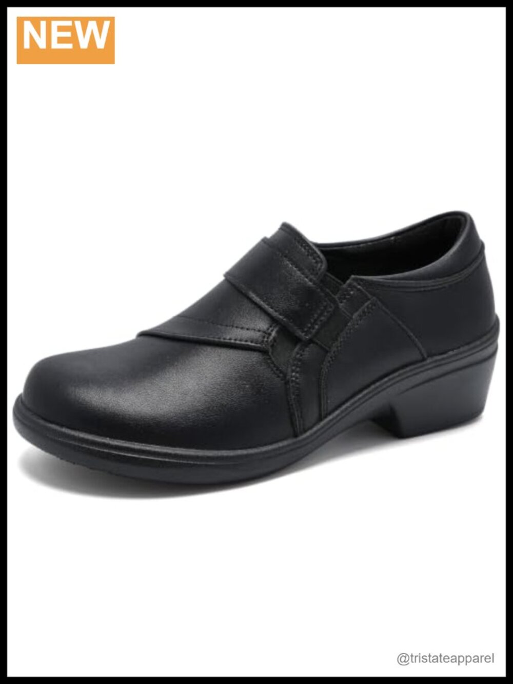 Vegan Leather Slip On Loafers Block Heel Memory Foam Nursing Work Shoes